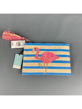 KAYU Blue Natural Stripe Straw Pouch Handbag